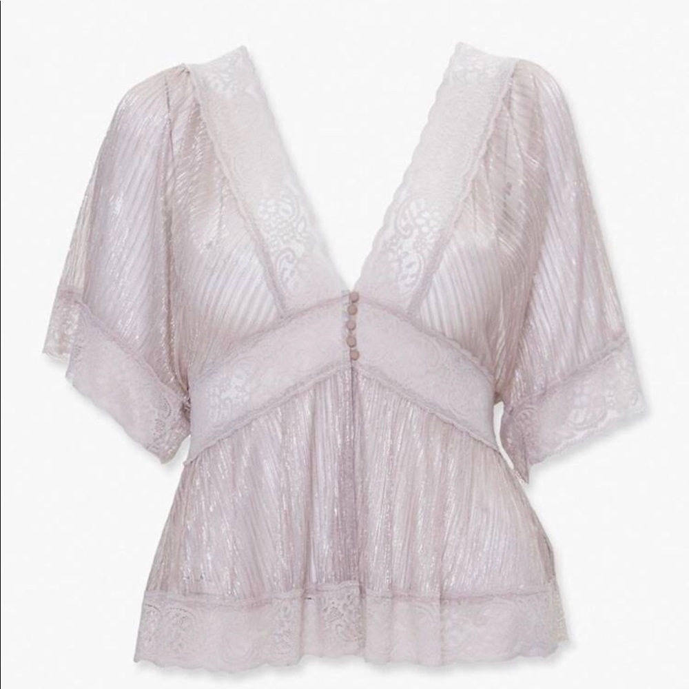 COPY - Plus Size Buttoned Lace-Trim Top